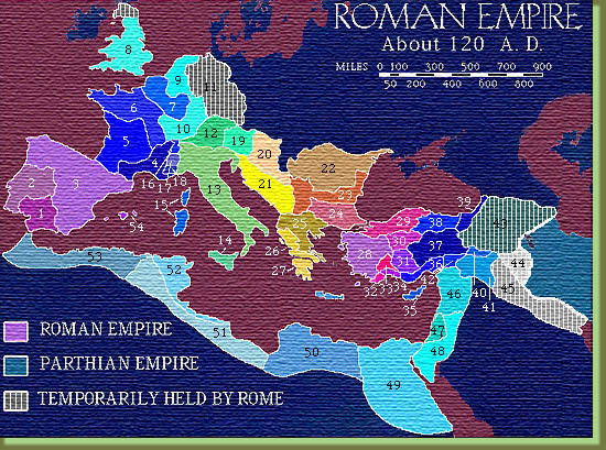 map of roman empire - about 120 a.d.